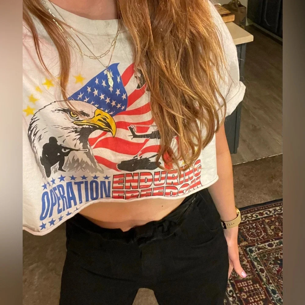Vintage y2k operation enduring freedom military t shirt cropped Sz Extra large
